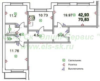 Замена (монтаж) проводки в трехкомнатной квартире 137 серии 70м2