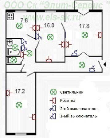 Электромонтаж в трехкомнатной  квартире Хрущевке 59 м2
